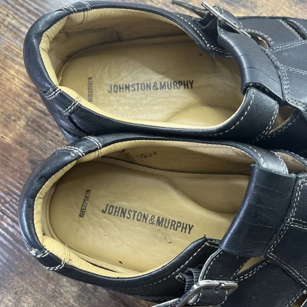 Johnston & Murphy‎ Men's Size 9.5M Black Leather Fisherman Sandals Sheepskin